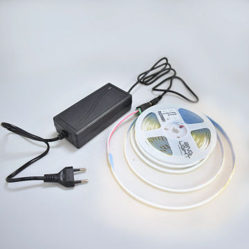 12v 8mm COB LED Strip Light & Power Supply Combo - Warm White 3000k 5 meter Bing Light