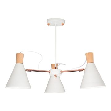 Metal, Red Copper, and Wood Chandelier with Adjustable Shade - EMS