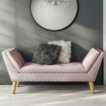 Velvet Bench Seat with Stud Detailing in Grey