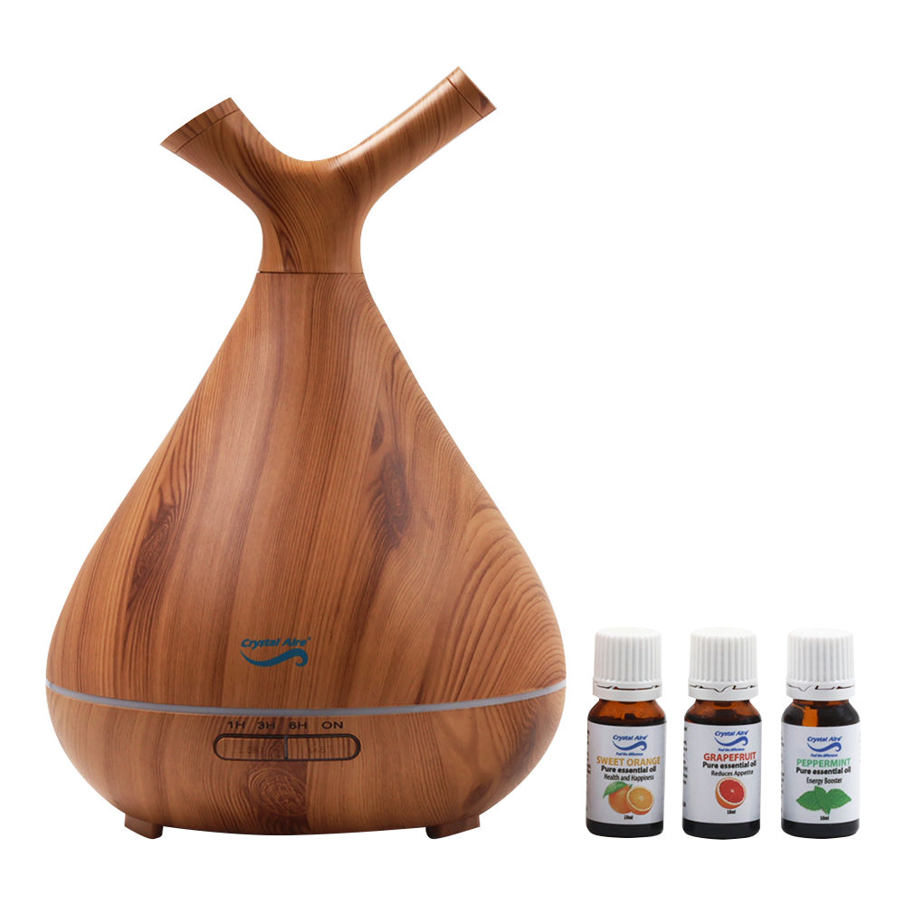 Crystal Aire Sapling Dual Nozzle Diffuser with 3 x10ml Essential Oils (Sweet Orange, Grapefruit and Peppermint)