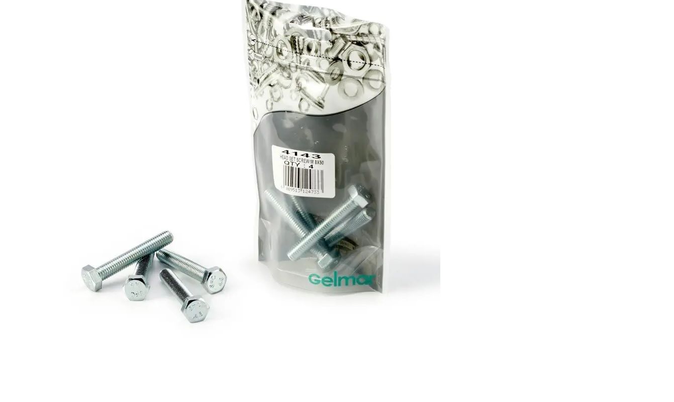 Hex Set Screw Bolts, M8 x 50mm, 4 Pieces (4 pack) BY WOODLY
