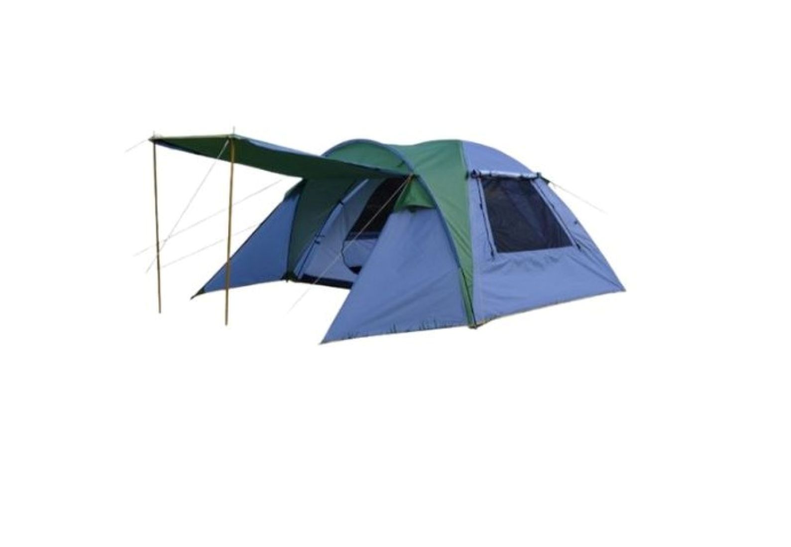 Family Camping Tent, 4-Person, Double Layer with Rain Fly, Blue and Green
