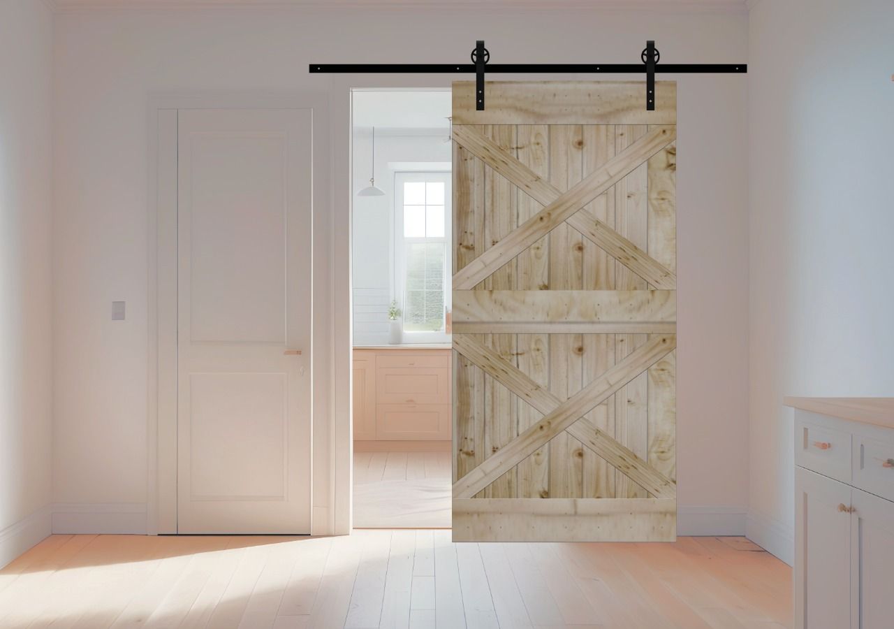 Double X Plank Barn Door with Hardware Kit