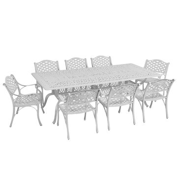 8 Seater - Lattice Aluminium Patio Set / Garden Furniture / Outdoor Dining Set    (8 Lattice Chairs with 240cm x 110cm Rectangular Elizabeth Table) - WHITE