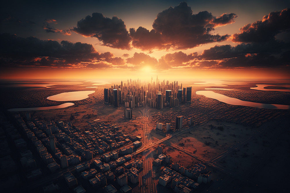 Canvas Wall Art - Cloudy Sunset City View - B1453 - [120 x 80 cm]