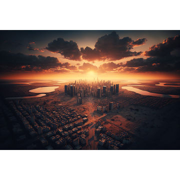 Canvas Wall Art - Cloudy Sunset City View - B1453 - [120 x 80 cm]