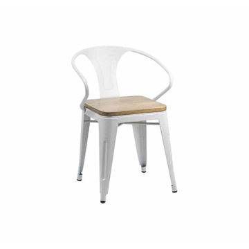 Vividitto - Replica Tolix Arm Chair With Wooden Seat - White