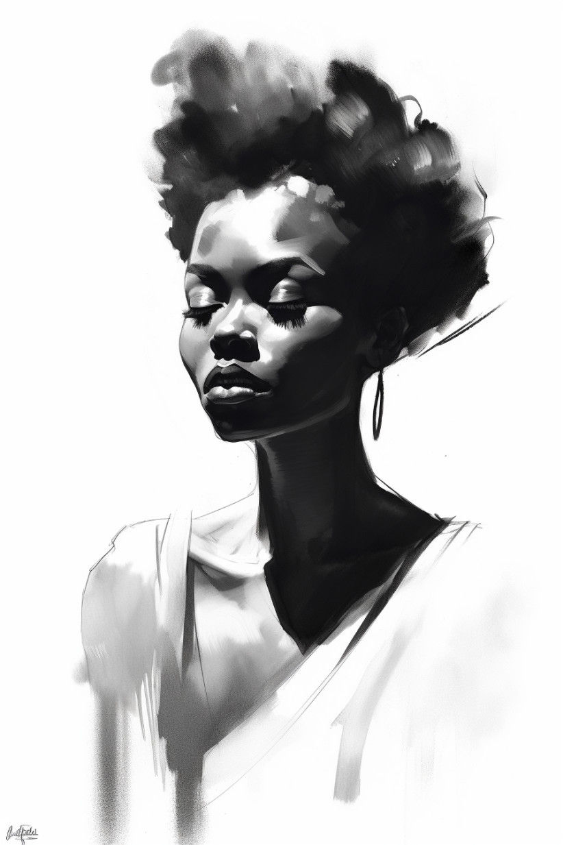 Canvas Wall Art - Light Sketch Woman With African Heritage - A1519 - [120 x 80 cm]