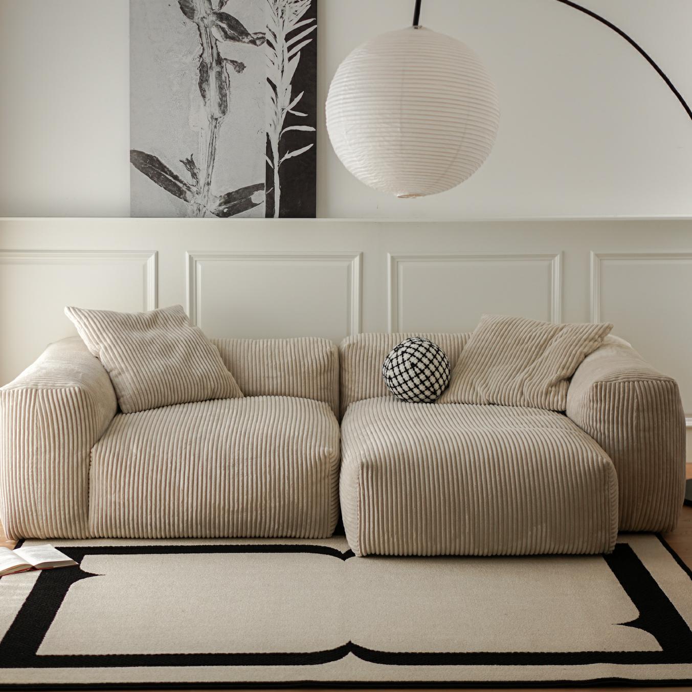 Corduroy Modular Wide Seat Chaise Sofa Block - Grey