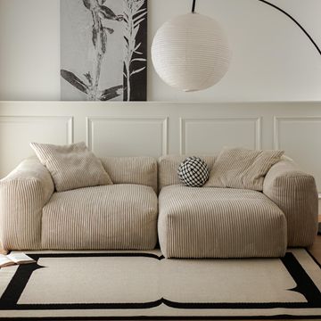 Corduroy Modular Wide Seat Chaise Sofa Block - Grey