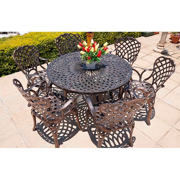 Ageless & Beautiful!   6 Seater Cast Aluminium Patio Furniture Set / Garden Furniture Set / Outdoor Furniture Set - 6 x King Diamond Chairs with  125cm Round Table