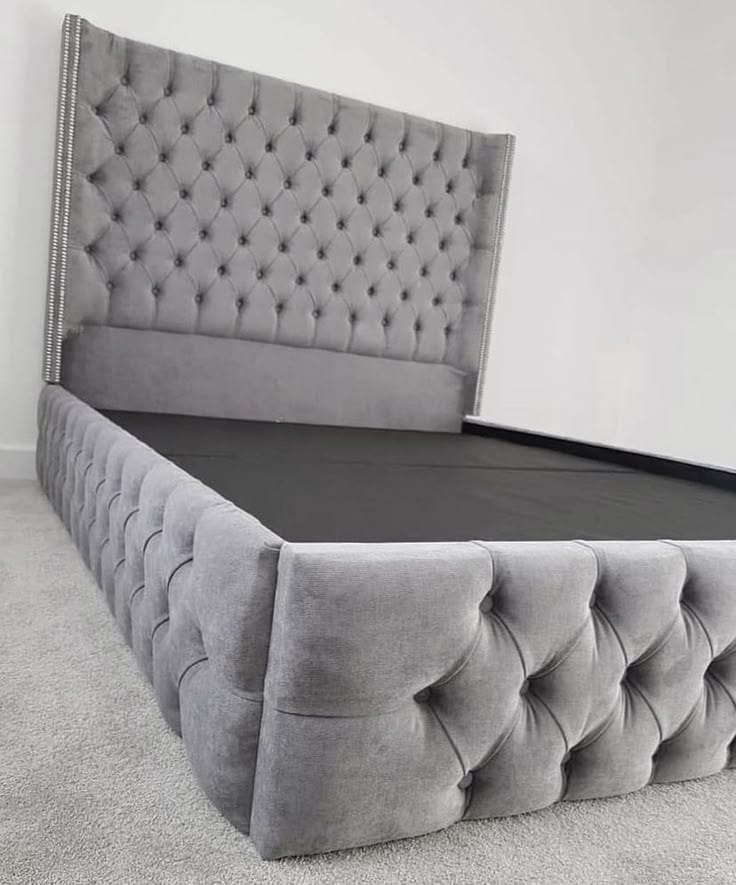 The Chester Grey Velvet 3-Quarter Bed Set