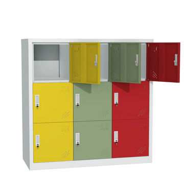 Steel Small Size 9 Door Locker Cupboard Storage Cabinet Inner Handle With Lock - Multicolor and Light Grey