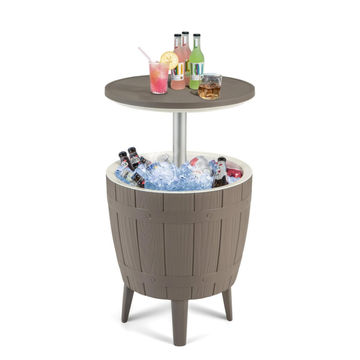 HOMEPOLA 3-in-1 Retractable Coffee Table Ice Bucket Perfect for Backyard Parties - Brown