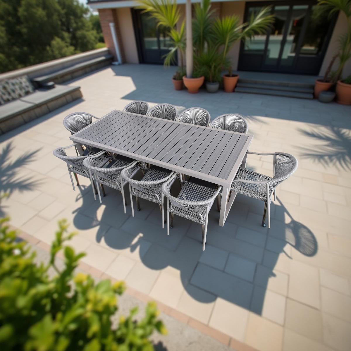 1 Pieces Patio Dining Set for 10 - All Weather Outdoor Dining Sets, All in One Outdoor Table and Chairs, Wicker Outdoor Patio Furniture Sets with Cushions and Pillows, Grey