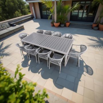 1 Pieces Patio Dining Set for 10 - All Weather Outdoor Dining Sets, All in One Outdoor Table and Chairs, Wicker Outdoor Patio Furniture Sets with Cushions and Pillows, Grey