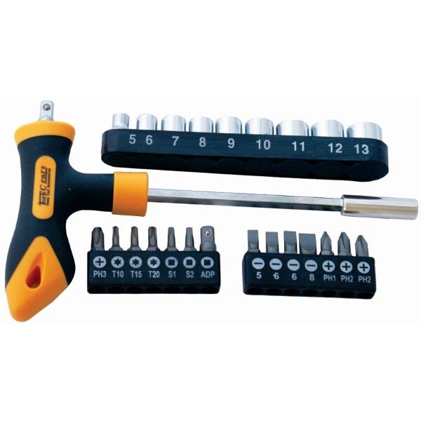 Screwdriver Bit & Socket Set 24 Pc T Bar
