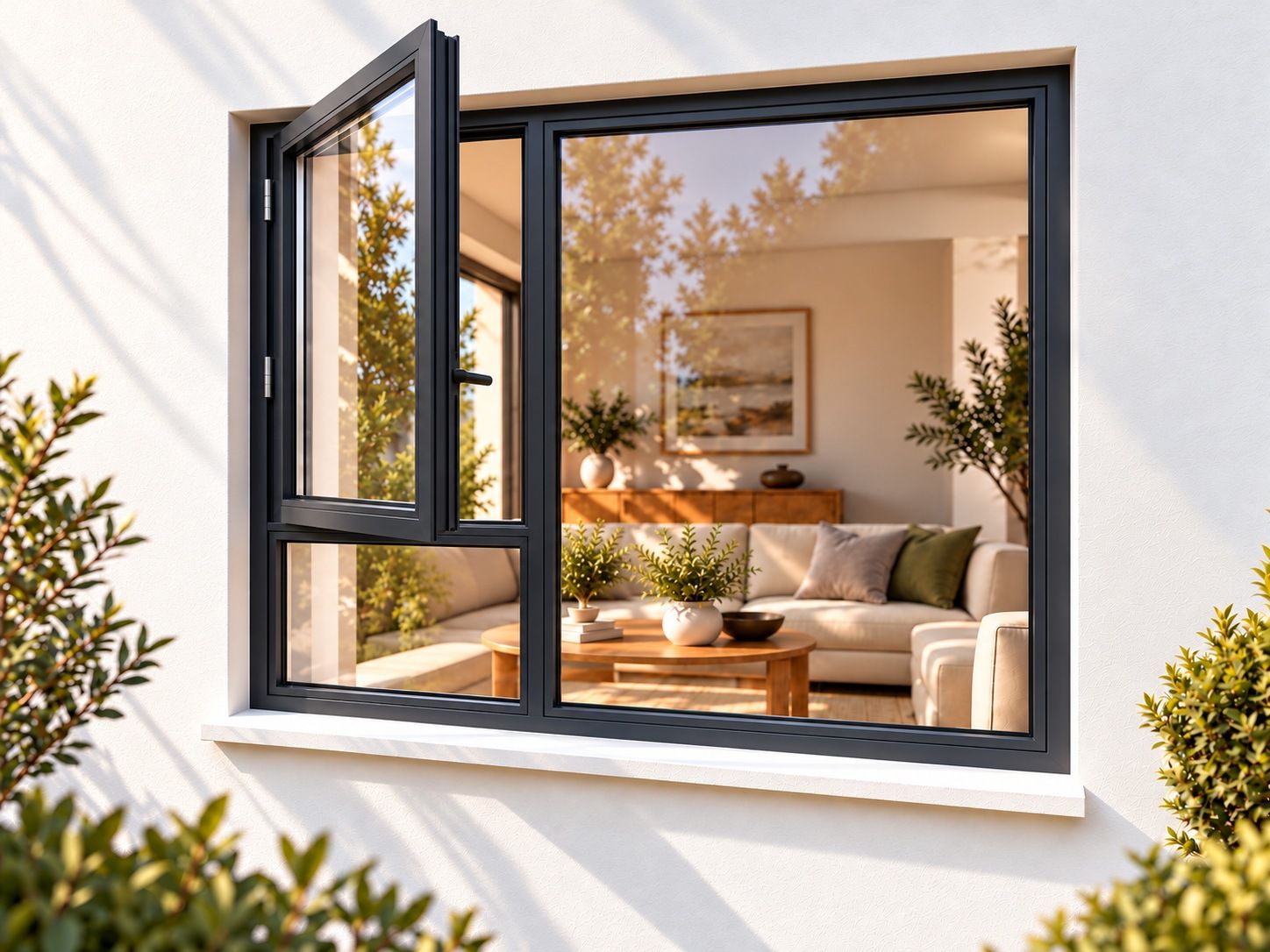 Kenzo Premium Side-Hung Aluminium Window - Charcoal, 1500 1800 mm, Left Side Opener with Fixed Bottom Pane