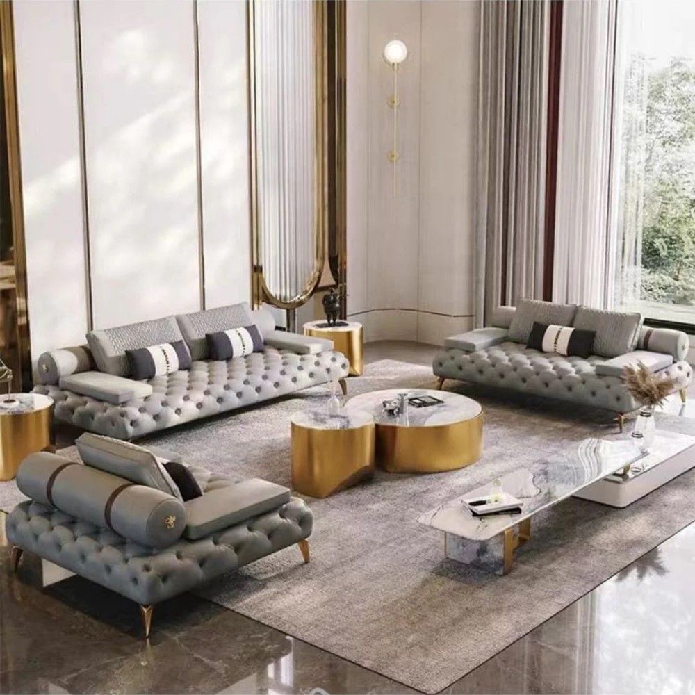Briaton luxury Chesterfield 4pc sofa cream - Grey