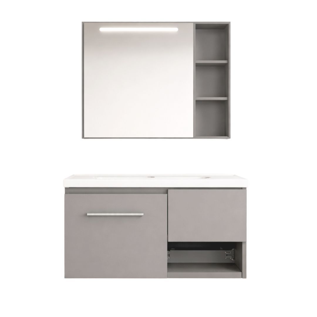 Urban Soak 32" Wall Hung Bathroom Vanity Cabinet Set with Mirror Cabinet – Dark Charcoal Grey