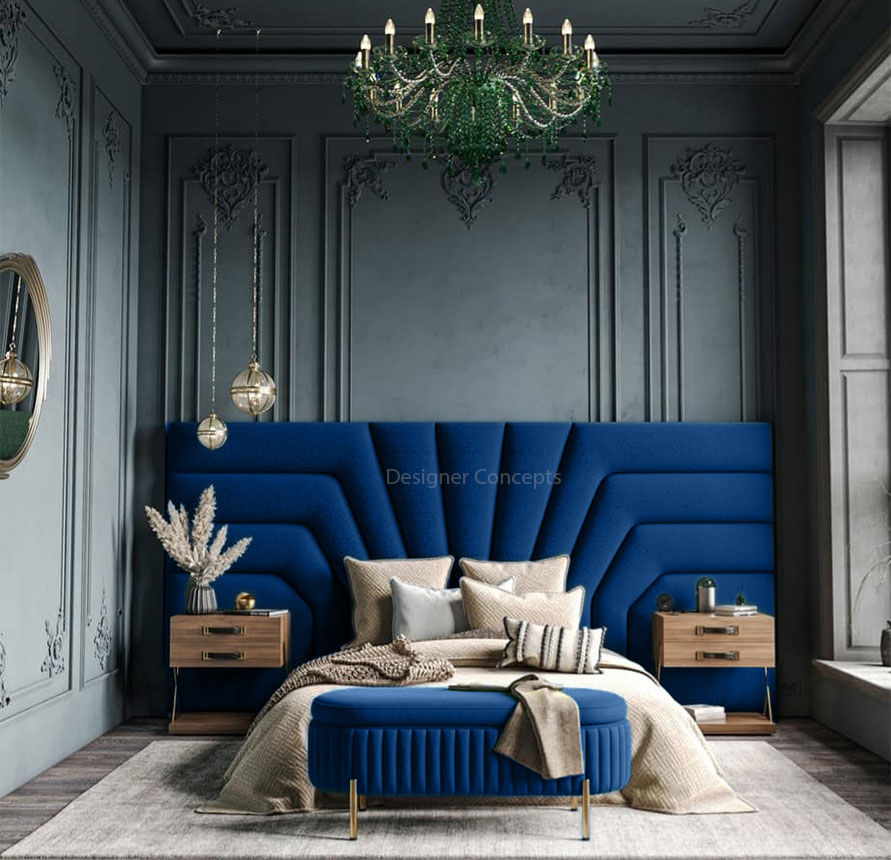Isadora Overlap Headboard Double Royal Blue