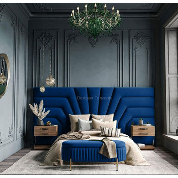 Isadora Overlap Headboard Double Royal Blue