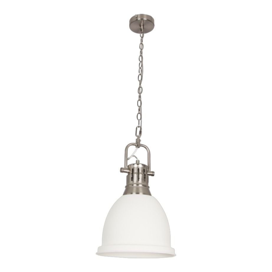 Satin Chrome Metal Pendant with Sand White Metal Cover