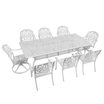8 Seater - Protea Aluminium Patio Set / Garden Furniture / Outdoor Dining Set    (2 Protea Swivel Chairs & 6 Protea Chairs with 240cm x 110cm Rectangular Elizabeth Table) - WHITE