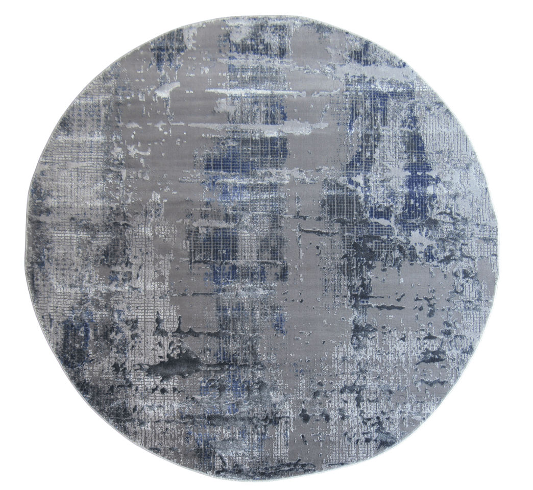 BK Carpets & Rugs – Modern Embossed Round Rug – Grey & Blue- 2m x 2m