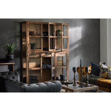 Fenetry Display Unit Solid Fir Wood Room Divider with Glass Doors