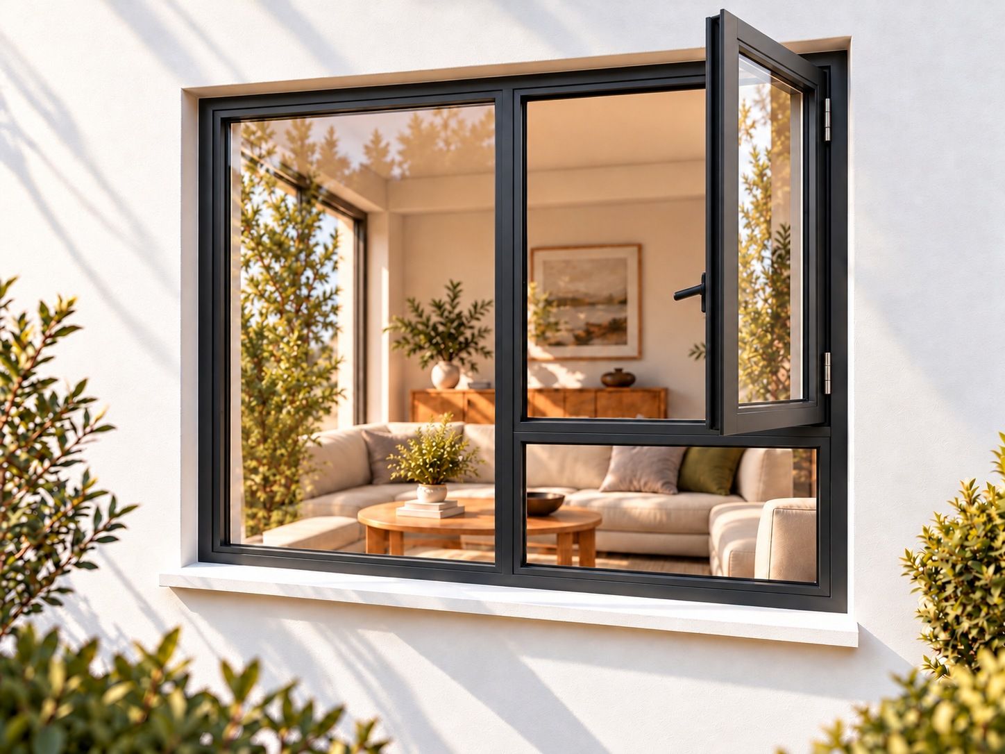 Kenzo Premium Side-Hung Aluminium Window - Charcoal, 1200 1800 mm, Right Side Opener with Fixed Bottom Pane