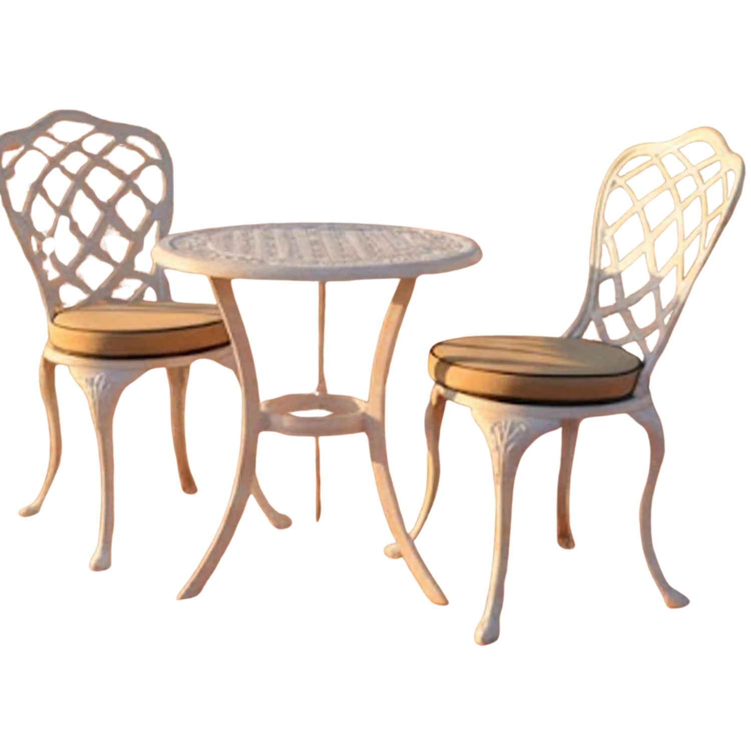 Coral Aluminium Dining Set 2-Seater 600mm Round - White, Beige Cushions