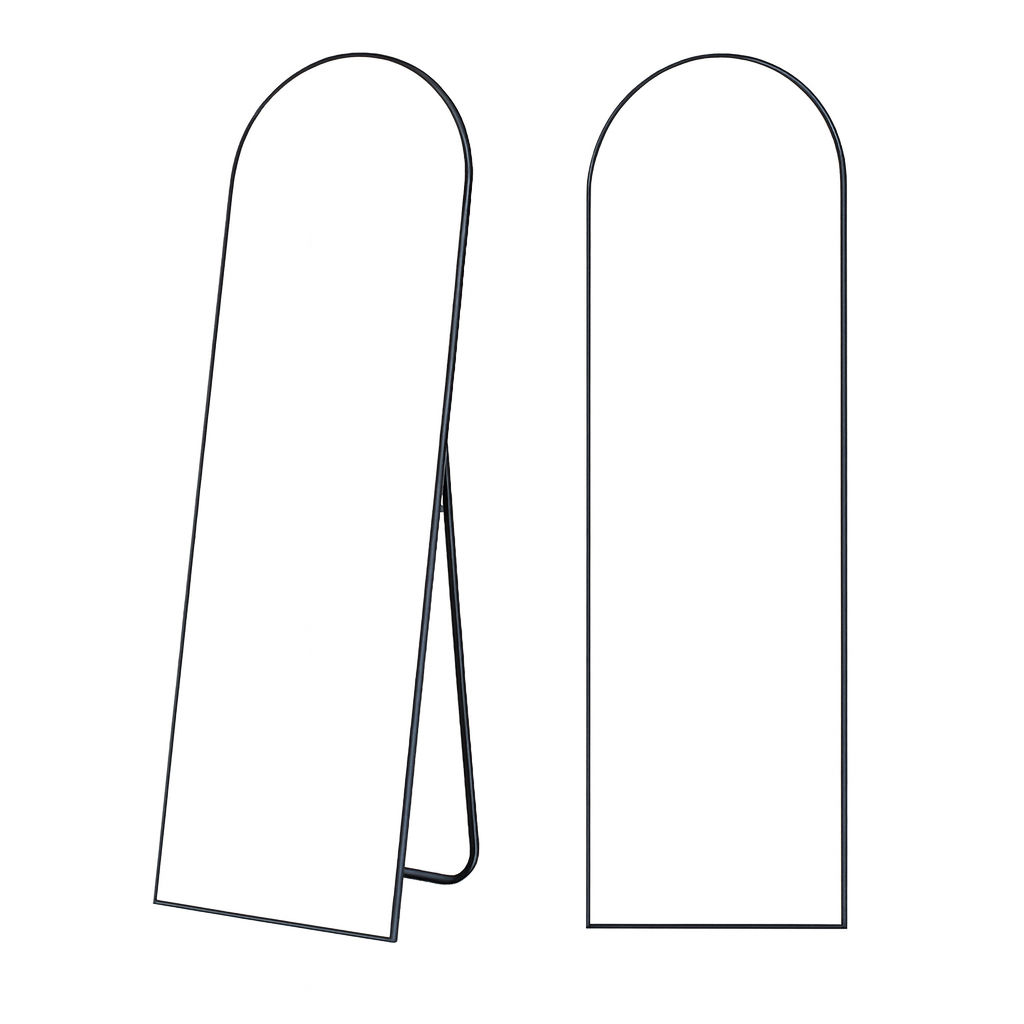 CURVED FULL-LENGTH STANDING MIRROR WITH INK BLACK ALUMINUM FRAME