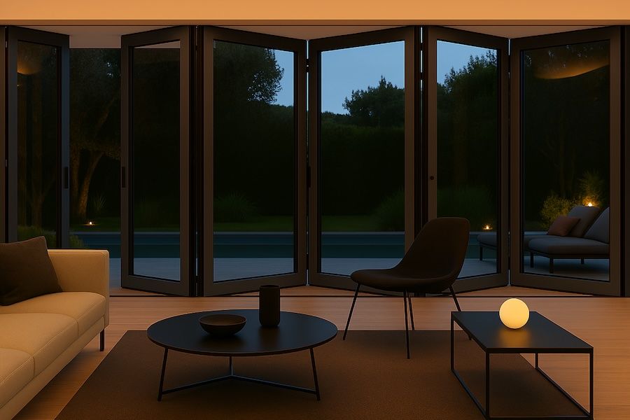 Kenzo - SFD6FG6LC - Aluminium Fold A-Side Door 2.8mx2.1m Charcoal 5 Doors Open Left, 1 Door Open Right Viewed From Outside