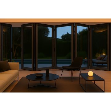 Kenzo - SFD6FG6LC - Aluminium Fold A-Side Door 2.8mx2.1m Charcoal 5 Doors Open Left, 1 Door Open Right Viewed From Outside