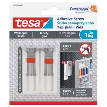 TESA Adhesive Screw Adjustable 2x1kg - Sensitive Surfaces - Wallpaper and Plaster