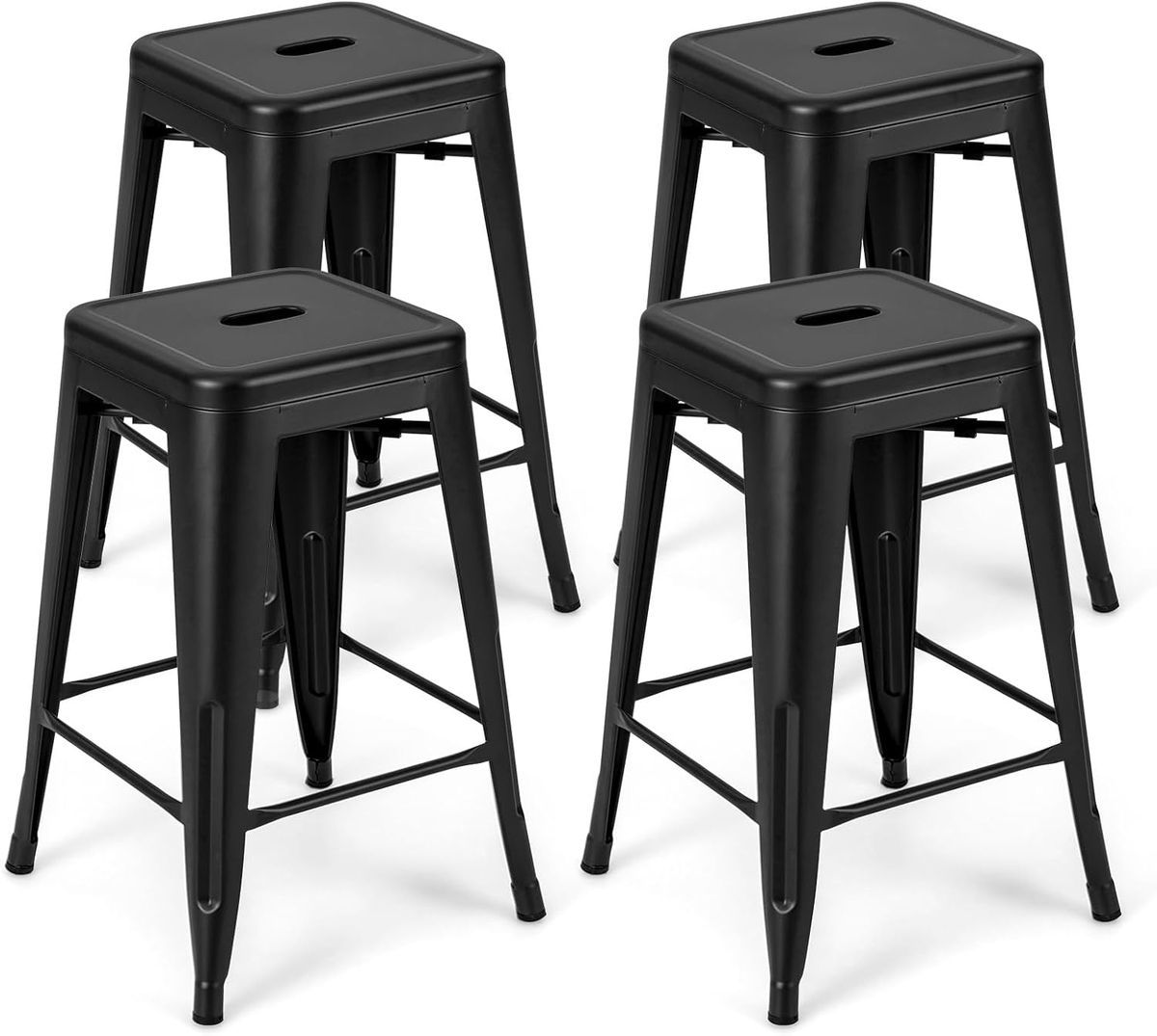 Metal Stackable Bar Stool- Black-4 Pack