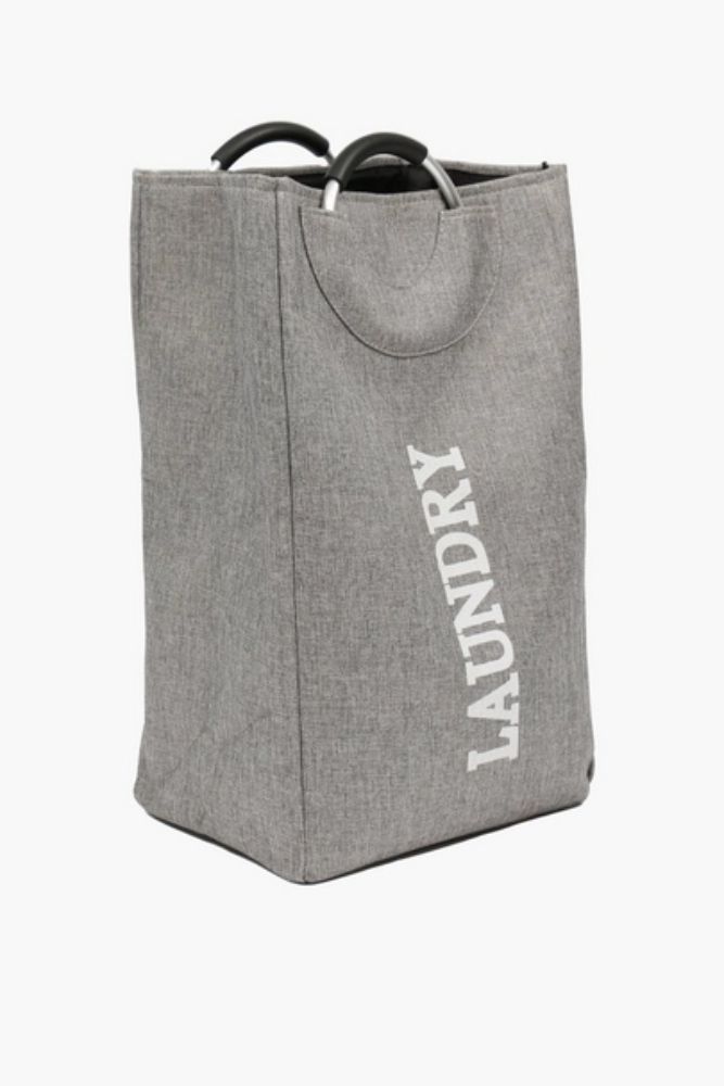 RING HANDLE LAUNDRY BAG Collapsible Fabric Laundry Basket with Printed Typography