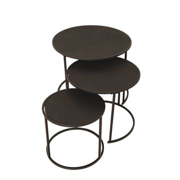 H&S - Three Metal Side Tables with MDF Melamine Top - Black