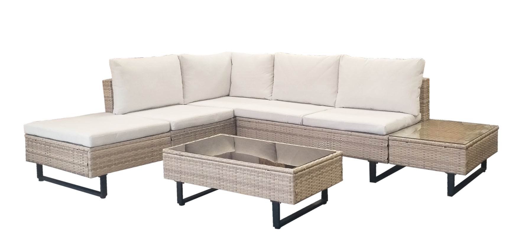 Cyprus Corner Lounge Patio Set - Brown with Light Grey Cushions