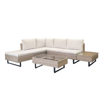 Cyprus Corner Lounge Patio Set - Brown with Light Grey Cushions