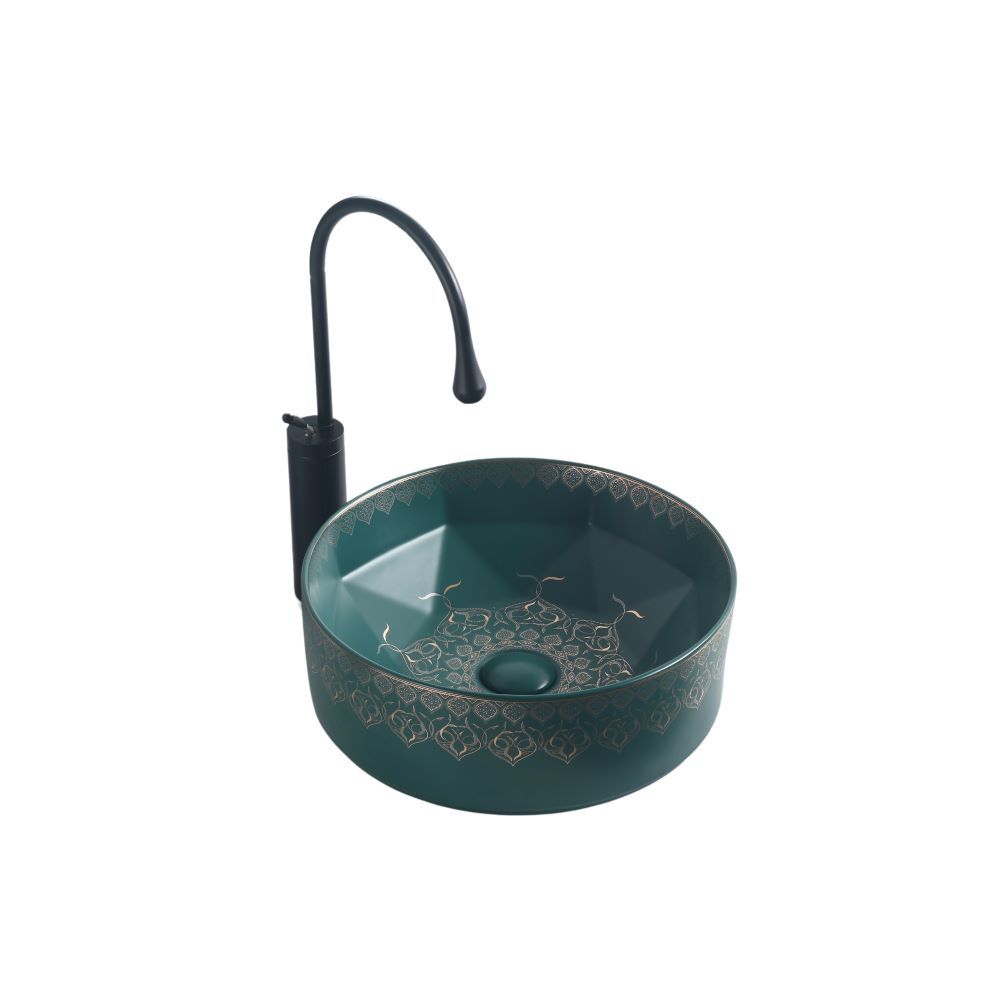 Counter top Ceramic Basin / table top - Kalina - Matt Green Round Gloss