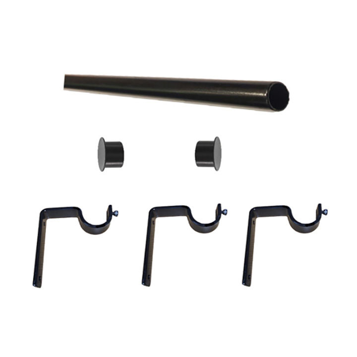 Matoc 32mm Curtain Single Metal Pole Set -Flat End Caps -Black -4.5m