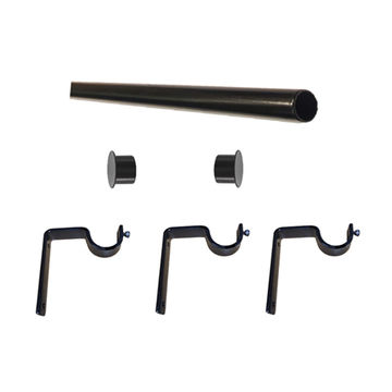 Matoc 32mm Curtain Single Metal Pole Set -Flat End Caps -Black -4.5m