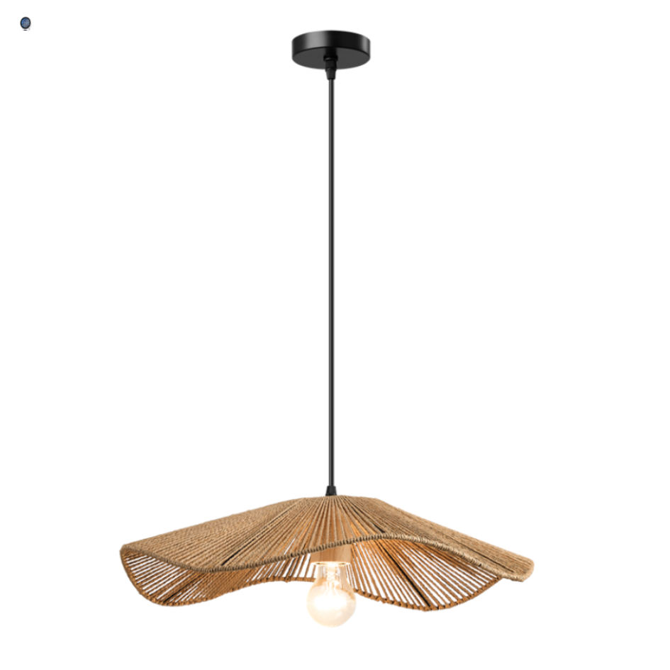 Metal and Paper String Pendant with Wood Lampholder