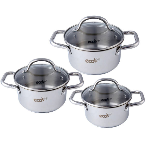 ECO CHEF 6 PCE POT SET WITH GLASS LID
