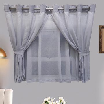 Matoc Designs Curtain -  Café Double Layer - Mystic Voile - Dove - Eyelet - 300cm W x 123cm H