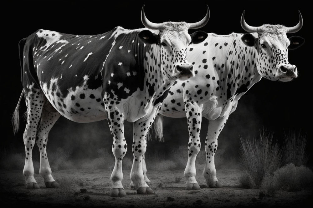 Canvas Wall Art - Two Nguni Bulls With Spots - B1418 - [120 x 80 cm]