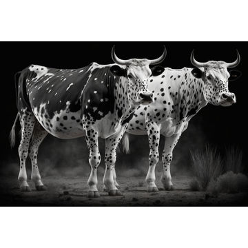 Canvas Wall Art - Two Nguni Bulls With Spots - B1418 - [120 x 80 cm]