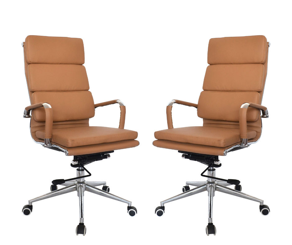TOCC Classic PU Cushion High Back Office Chairs-Set of 2 Per Box-Camel
